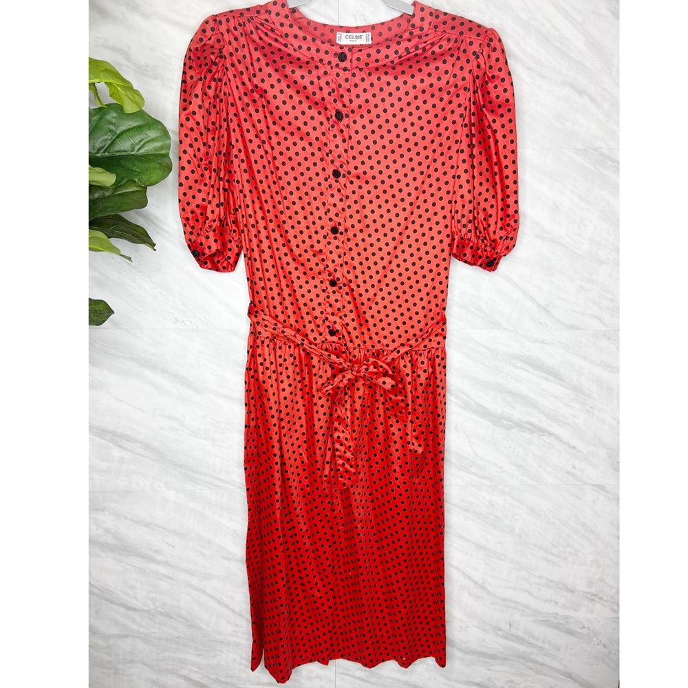 CELINE Paris Vintage Midi Polka dot Dress Medium